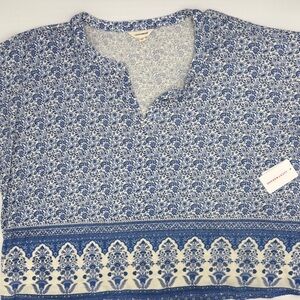 Lucky Brand Persian Carpet Print Short Sleeve Top in Blue Multi